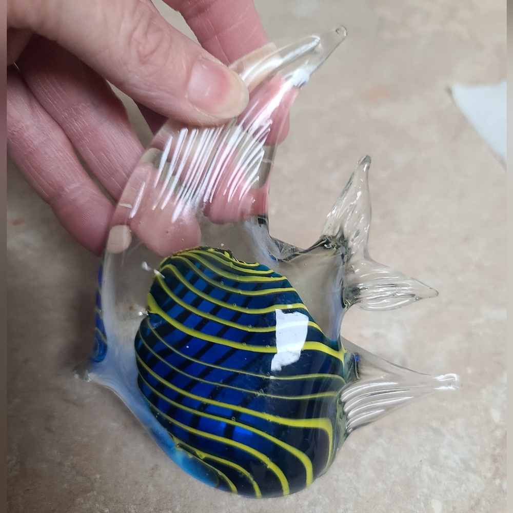 Hand-Blown Glass Fish Sculpture Paperweight, Angel Fiah